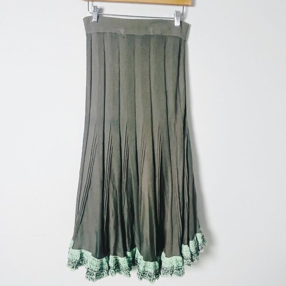 Nic + Zoe Crochet Hem Olive Green Knit Maxi Skirt S - Picture 3 of 3